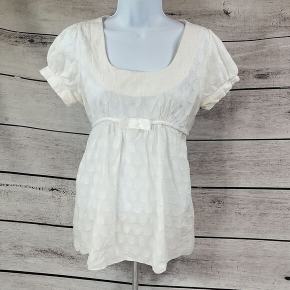 🐞Blue Sketch White Polka Dot Print Top Large - Picture 1 of 16